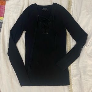 INC Black lace-up sweater